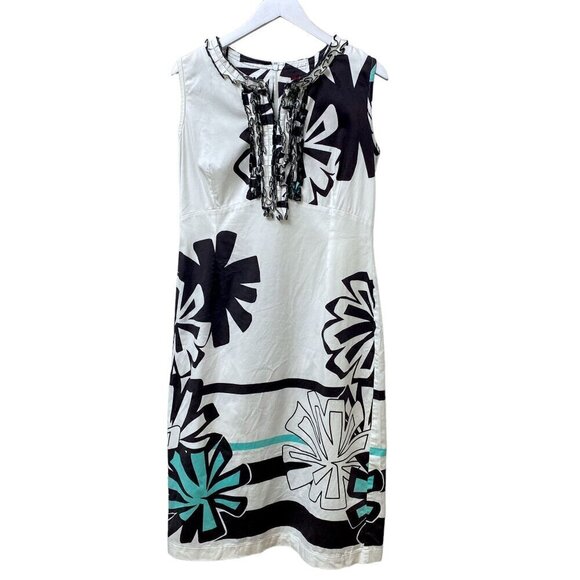 ESLA Modern Shift Dress Medium Black White Print Short Sleeve Midi - Picture 1 of 12